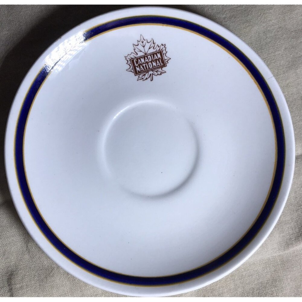 Canadian National CNR Maple Leaf Box Logo Dining Car 5.75” Plate Navy Stripe